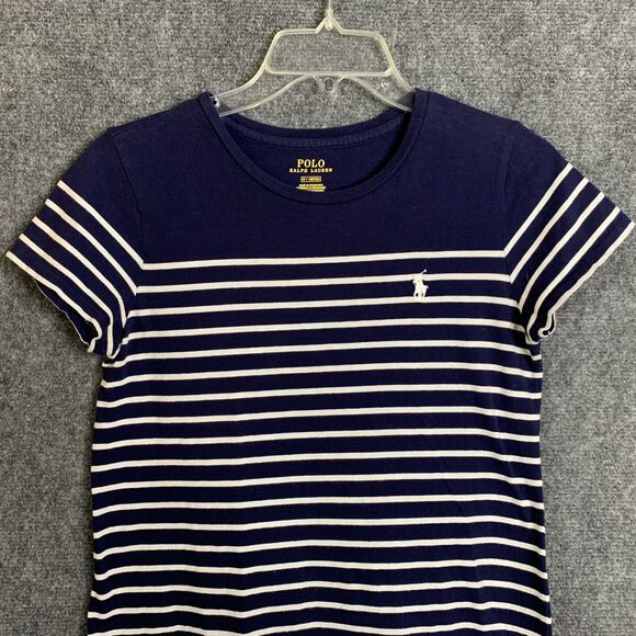 Polo Ralph Lauren Girls T- Shirt Knit Dress Size M Navy White Stripe Short Sleev - Picture 2 of 14